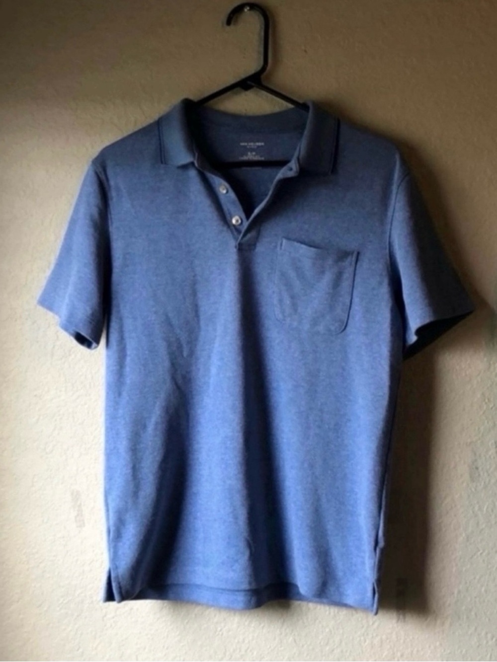 Van Heusen Shirt Men’s Blue Short Sleeve Collared Polo Golf Casual Top Sz Small